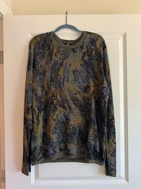 John Varvatos Multitone Abstract Crewneck Sweater in Olive and Gray